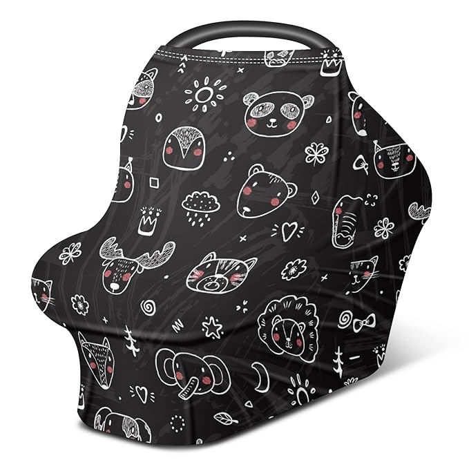 Baby Car Seat Stroller Covers Panda Fox Bear Nursing Cover Breastfeeding Scarf Soft Breathable Stretchy Coverage Carseat Canopy Cover for Boys and Girls Soft Breathable Multi Use