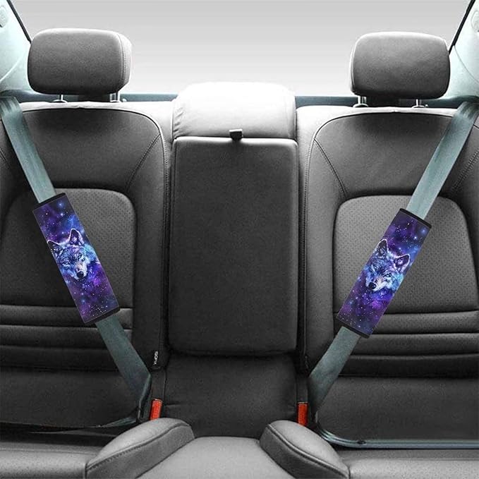 Biyejit Galaxy Wolf Car Seat Belt Pads Cover for Women, Soft Comfort Seat Belt Cushion Shoulder Backpack Straps for Adults Girls 2 Packs