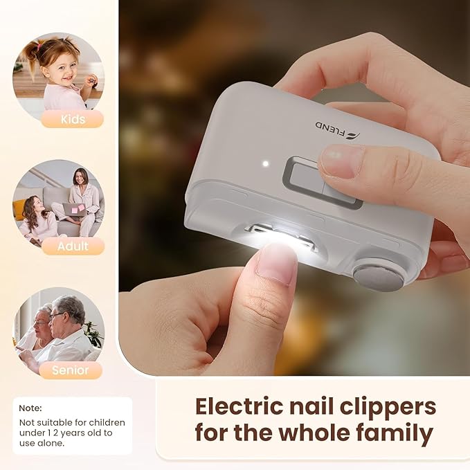 Electric Nail Clipper,Automatic Nail Clipper,Rechargeable 2 Speed Nail Clippers Set,45DB Nail Kit,LED Light Electric Nail Clippers for Kids,Adults,Seniors,2 in 1Design Manicure Set Portable White