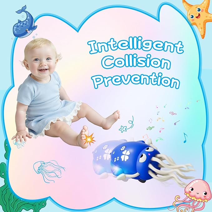Crawling Dancing Octopus Toy for Kids – Rechargeable Interactive Sensory Toy with LED Lights & Music, Fun Tummy Time Gift for Birthdays & Holidays (Blue)
