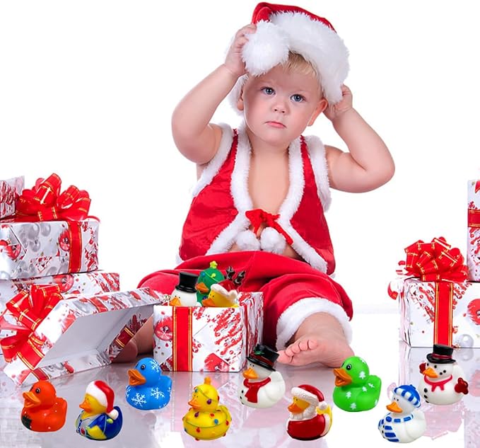 24 Pack Christmas Rubber Ducks Bath Toys for Kids Boys Girls Toddlers Christmas Party Favors Stocking Stuffers Gifts