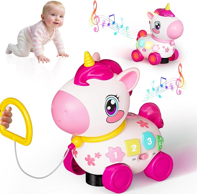 Unicorn Toys for 1 Year Old Girl Gifts, Baby Musical Learning Toys 6-9-12-18 Months, Bilingual Educational Toys with Light, Christmas Birthday Gifts for Girl & Boys ﻿