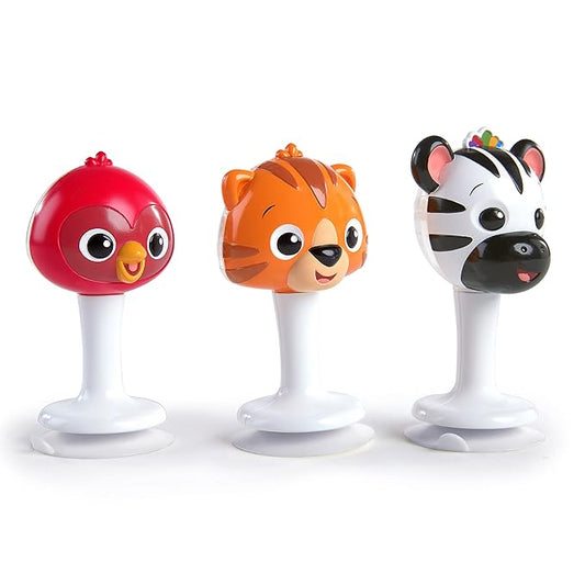 Baby Einstein Rattle & Jingle Trio High Chair Suction Toys Take-Along Musical Rattle Set Age 6 Months +, Multicolor, 3 Count