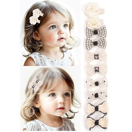 Baby Girls Hair Bow Clips, 10pcs Boutique Cotton Fully Lined Hair Pins, Non Slip Baby Barrettes Accessories for Infants Toddlers Fine Hair by BIANHUAN (Set-C)