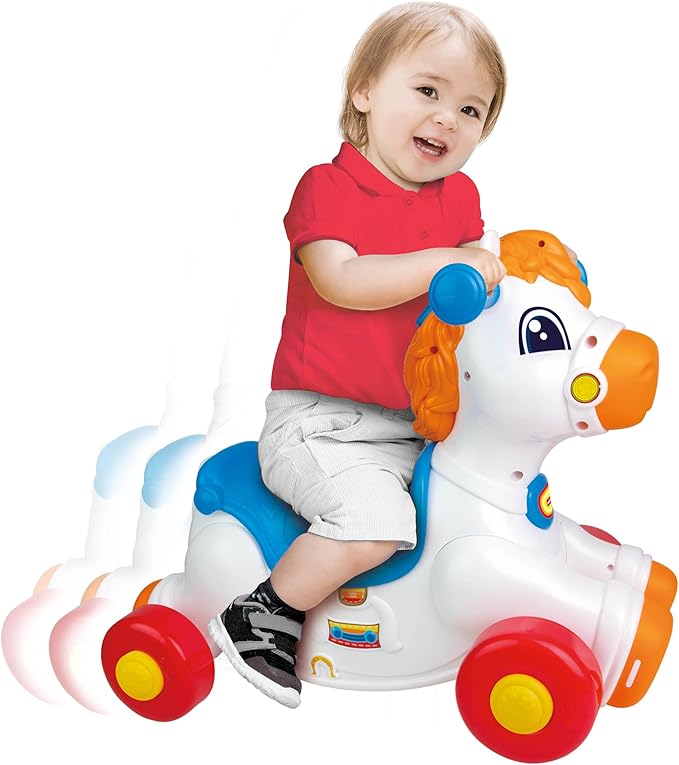 Winfun Giddy-up Horsey 2-in-1 Rocking & Ride-On Toy – Interactive Motion Sensor with Sounds, Lights & Music, Easy-Grip Handles, Toddler Developmental Toy for Ages 12–36 Months, 44 lb Capacity