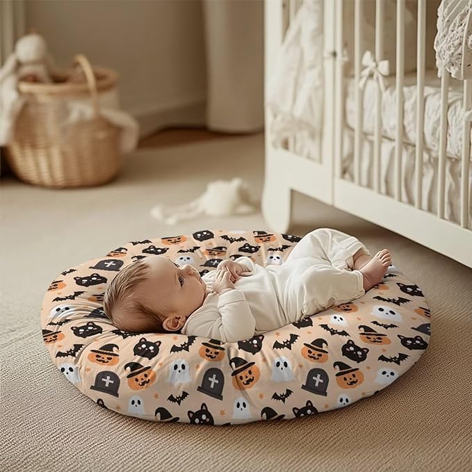 Pumpkin Cats and Bat Newborn Lounger Pillow Cover Removable Soft Comfortable Slipcover for Infant Lounger Pillow Cover Easy to Use and Dustptoof
