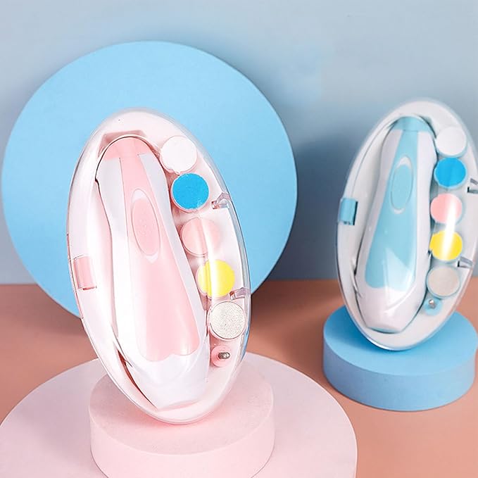 Baby Electric Nail Trimmer, LED Baby Nail File Electric Nail Trimmer Manicure Set Toes Fingernails Care Trim Polish Kit for Toddlers Kids Newborn (Light Pink)