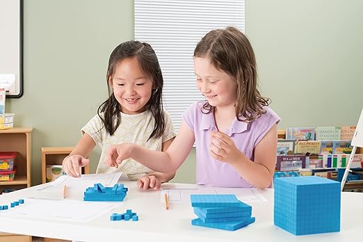 hand2mind Blue Plastic Base Ten Blocks Complete Classroom Set, Place Value Blocks, Counting Cubes, Math Blocks Kindergarten, Manipulative Kit for Mathematics for Elementary Teachers (Set of 161)