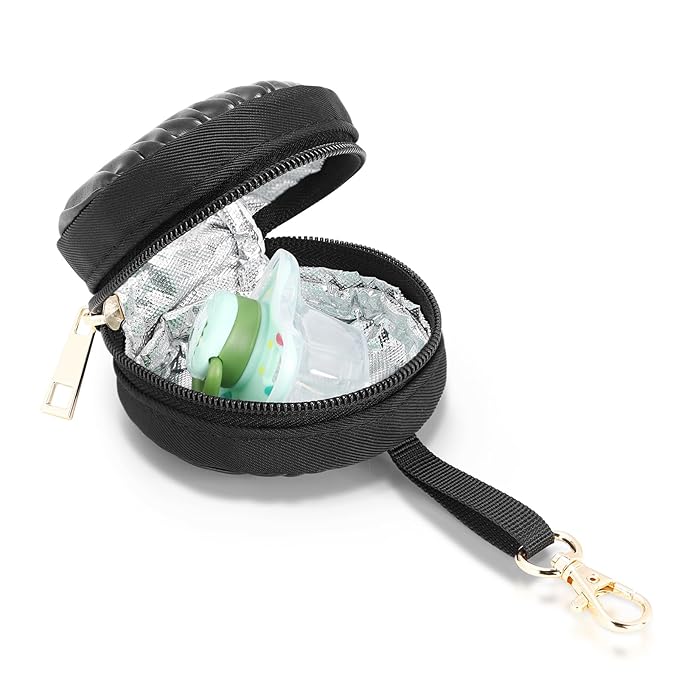 Pacifier Holder Case with Clip - Pacifier CharmPod with Clasp for Mom Bag Easily Attach to a Diaper Bag or Purse(Black)