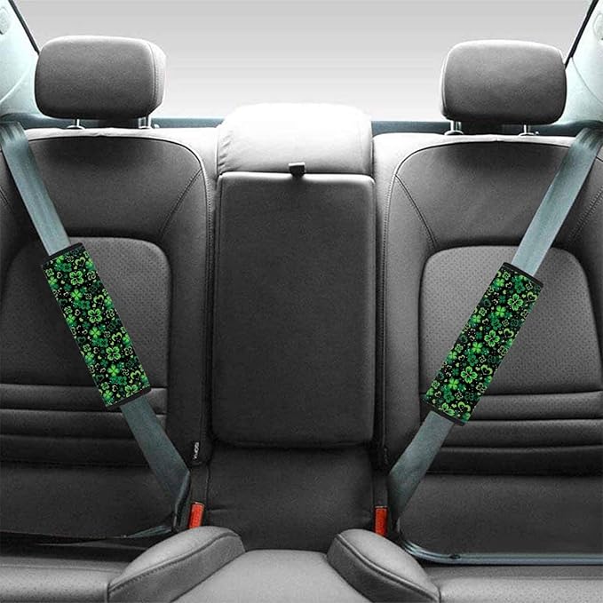 UNICEU Happy St Patrick's Day Car Seat Strap Pads, Lucky Green Leaf Universal Car Seat Belt Pads Cover- Protect Your Neck and Shoulder, Car Accessories Seatbelt Pads