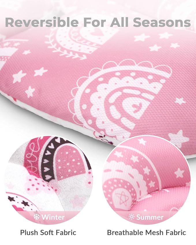 Infant Insert Compatible with 4moms Mamaroo Swing and Infant Carseat, Including 3 Replacement Balls, Reversible Newborn Insert for Baby Swing, Stroller, Bouncer, Soft Fabric - Mauve Rainbow