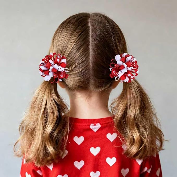 Valentines Korker Hair Bows 3'' Toddler Baby Girls Curly Corker Bow Alligator Clips Red Heart Grosgrain Ribbon Fireworks Flowerball Accessories Kids Xmas Gift