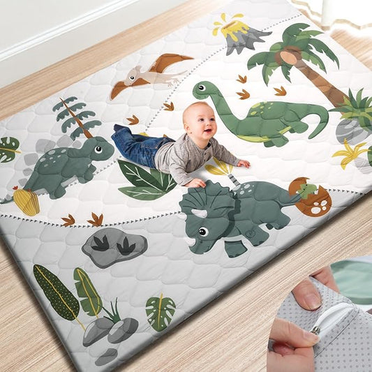 TINYHARBO Premium Foam Baby Play Mat 74x50 – Removable & Machine Washable Cover, Extra Thick Padding Playpen Mat, Non-Slip Crawling Mat, Easy to Clean for Infants, Toddlers & Babies