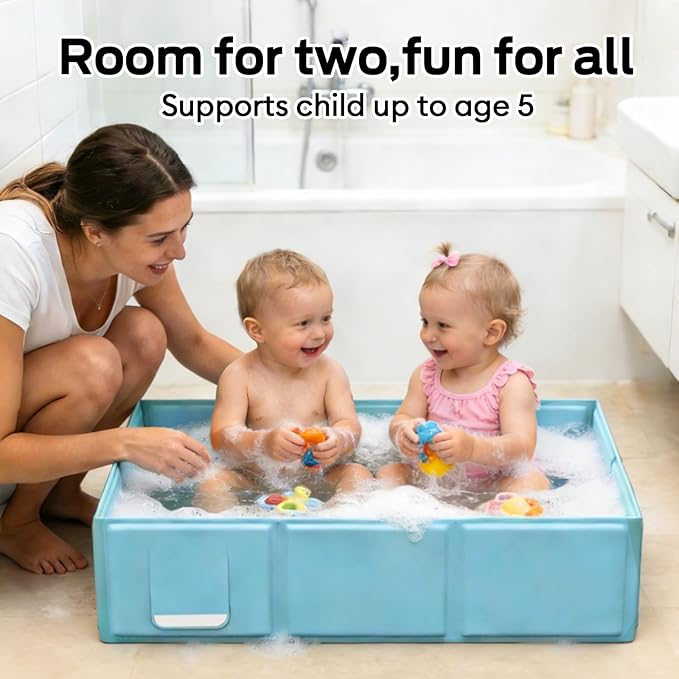 Collapsible Baby Bathtub, Foldable Infant Bath Tub with Non-Slip Base, Portable Travel Baby Bath for Newborns & Toddlers Indoor Outdoor Use, Baby Shower Gift, Blue