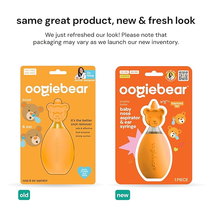oogiebear: Baby Nasal Aspirator - Safe Booger & Earwax Remover for Newborns, Infants, Toddlers - Better Syringe, Airtight Suction, Nose Sucker - Essential Baby Stuff, Diaper Bag Must-Haves, Orange