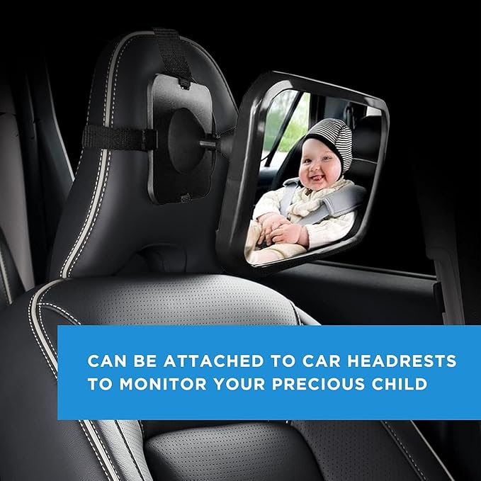 Dorart Rear Facing Baby View Mirror for Child Safety Car Seat - Crystal Clear Reflection via Crash-tested & Shatterproof Convex Mirror