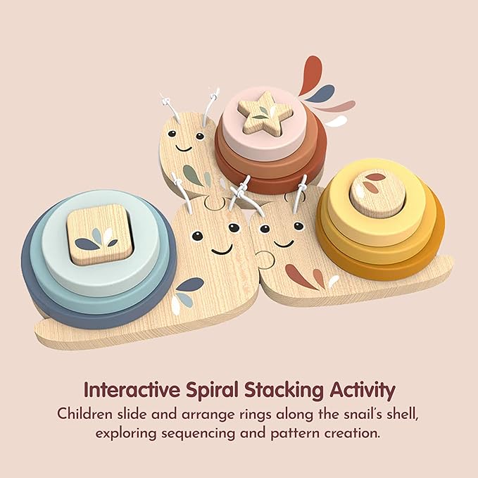 SPEEDY MONKEY Snail Educational Game for Toddlers 18m+ | Wooden Stacking & Sorting Ring Toy for Kids | Color Recognition, Counting & Fine Motor Skills Activity | Preschool Learning Gift