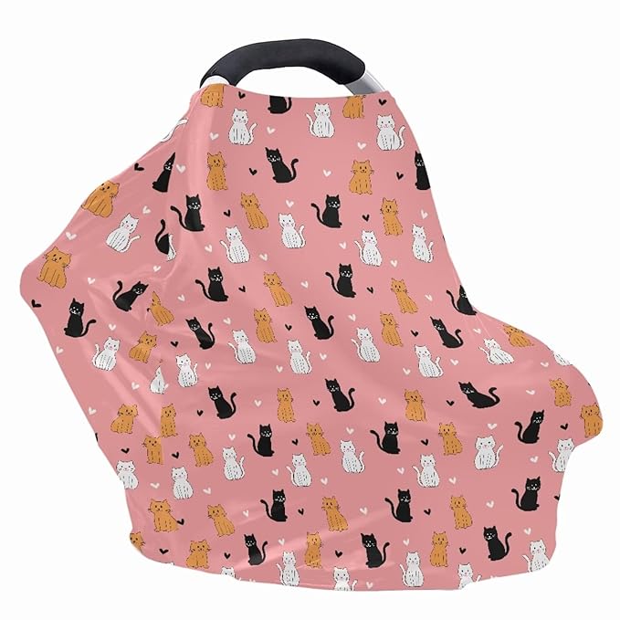 Forchrinse Cartoon Cat Print Baby Car Seat Canopy for Boys Girls -Soft Nursing Breastfeeding Cover Stroller Cover Baby Car Seat Cover for Cat’s Lover
