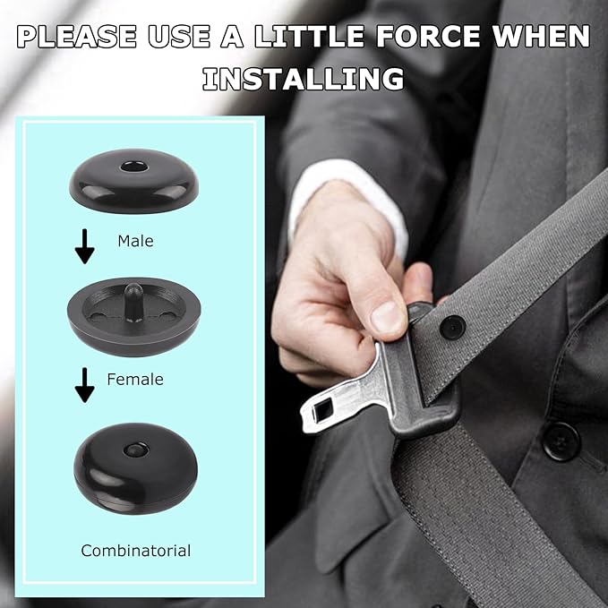 10 Sets Seat Belt Button Stop, Plastic Car Safety Belt Stopper Prevent Buckle from Sliding Down, No Welding Required Snap-on Seatbelt Stop Clips for Cars Trucks Motorcycles (Black)