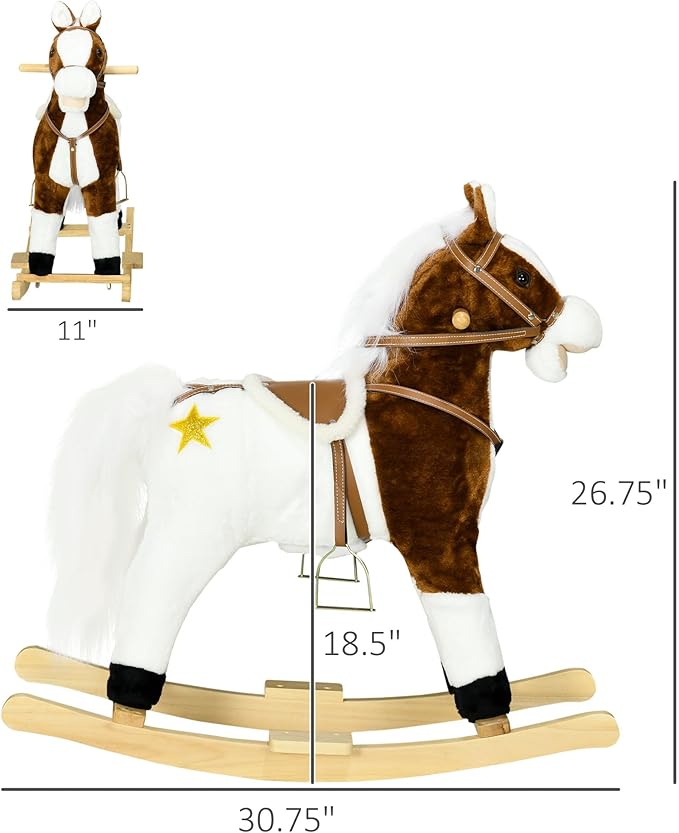 Qaba Rocking Horse with Sound, Ride on Horse with Saddle, Toddler Rocker, Gift for 3-8 Year Old, Brown