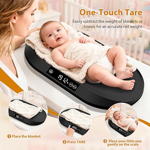 Baby Scale, 88lb Max / 0.1oz Accuracy Baby Scales for Weighing with Auto Hold & Tare, Built-in 60" Tape, 5 Weight Units, Multifunctional Weight Scale for Infant, Cat, Puppy, Small Pet