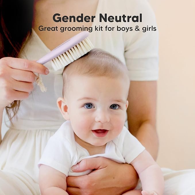 Wooden Baby Hair Brush for Toddler Girls, Boys - Cradle Cap Brush for Babies, Soft Goat Bristles, Perfect Gentle Scalp Newborn Comb for Infant, Girls, Boys, Bath Essentials (Thistle, Regular)