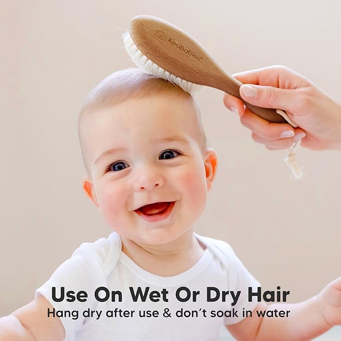 Wooden Baby Hair Brush for Toddler Girls, Boys - Cradle Cap Brush for Babies, Soft Goat Bristles, Perfect Gentle Scalp Newborn Comb for Infant, Girls, Boys, Bath Essentials(Dark Walnut, Regular)