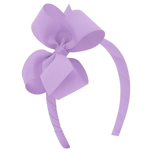Wee Ones Girls' Classic Grosgrain Hair Bow on a Wrapped Headband, Stylish For All Hair Types, Medium Bow, Light Orchid