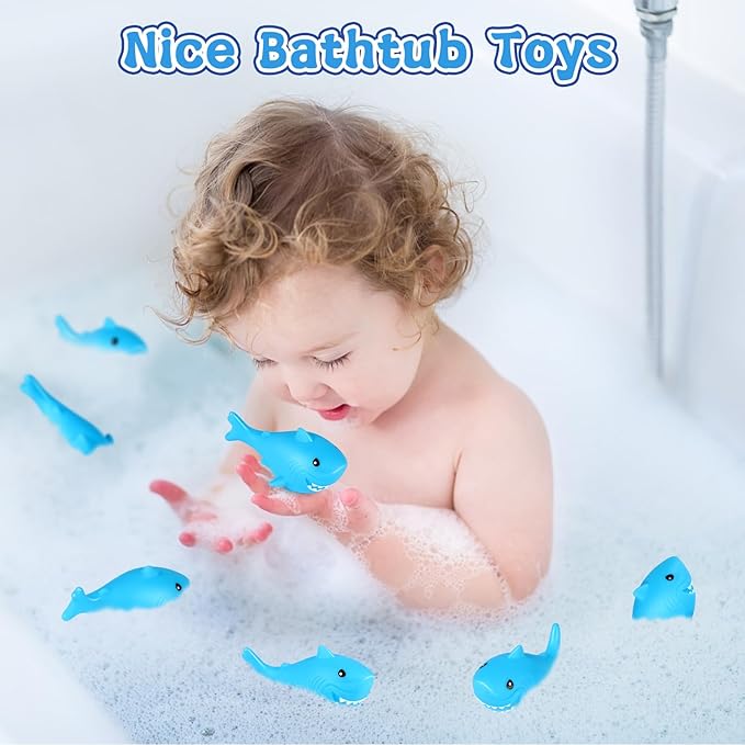 Mototo 30 Pieces Rubber Shark Toys Bulk, Cute Bath Squishy Toys Small Swimming Bathtub Pool Kids Play for Shark Week Themed Box Goodie Bags Treasure Hunt Carnival Cruise Birthday Party Favor, Blue