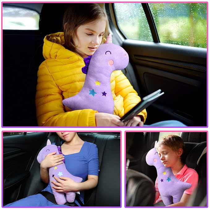 Farochy Unicorn Seat Belt Pillow Kids Unicorn Seat Belt Cover, Car Pillow for Kids, Vehicle Shoulder Pads, Seatbelt Strap Pillows Children, Animal Travel Pillow (Purple)