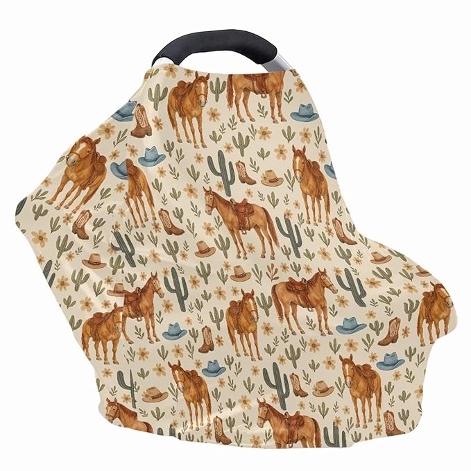 Cactus Animal Horse Nursing Cover Carseat Covers Baby Car Seat Cover for Girls Boys, Stretchy Car Seat Canopy Multiuse Nursing Breastfeeding Protectors, All-in-1