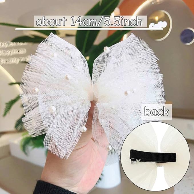 2PCS Pearl Hair Bows Clip for Toddler Girls Ivory Sweet First Communion Baby Hair Clips for Wedding Party Daily Wearing