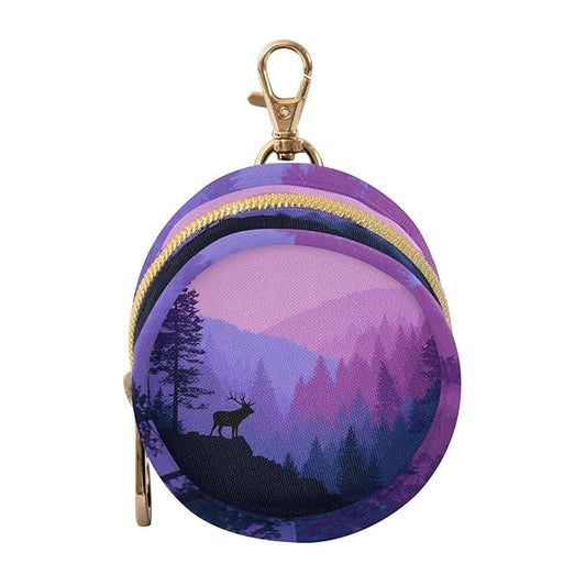Pacifier Holder with Clip Pacifier Case for Diaper Bag Round Baby Pacifier Pouch Box Bag Portable Purple Stag Forest Trees