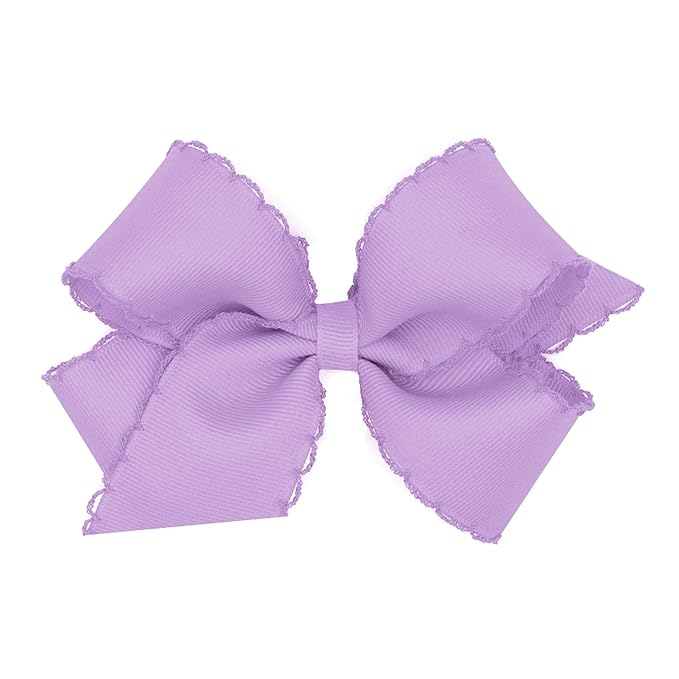 Wee Ones Girls' Classic Grosgrain Moonstitch Edge Hair Bow, No-Slip Hair Clip, Handmade, Light Orchid, Medium