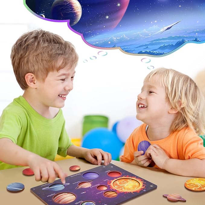 Zeoddler Upgrated Solar System Puzzle for Kids 3-6, Wooden Space Toys, Planets for Kids Preschool Learning Activities, Gift for Boys, Girls