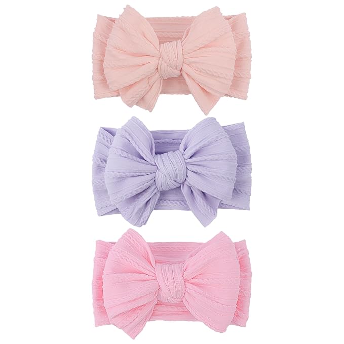 LemonSpace Handmade Baby Girls Headbands Soft Stretchy Nylon Hair Bands Hair Accessories with Bows for Newborn Baby Girls Infant Toddlers Kids (Violet Pink)