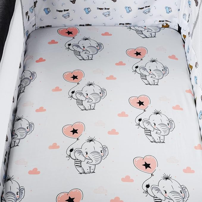 Pack n Play Sheet Stretchy Fitted Set 3 Pack Compatible with 4moms Breeze Plus Playard and Other Large Playpen Mattress Ultra Soft Jersey Material,Flamingo Elephant & Lion