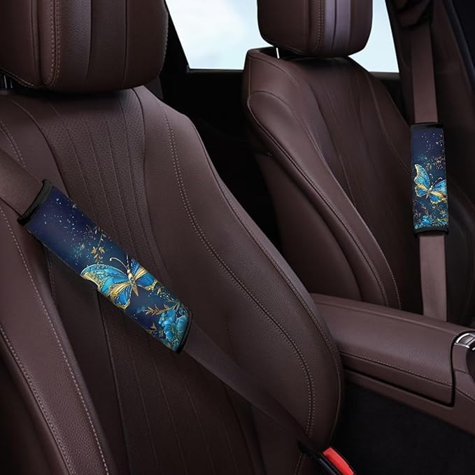 AFPANQZ Blue Butterfly Car Seat Belt Pads Covers Harness Car Accessories Safety Seatbelt Comfortable Pads Cushion for Adults Kids Non-Slip Shoulder Straps Cushion