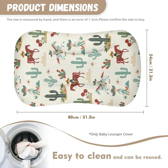 Western Cowboy Baby Lounger Cover Cactus Print Infant Newborn Lounger Covers 31.5'' x 21.3'' Soft and Breathable Baby Nest Slipcover for Boys Girls