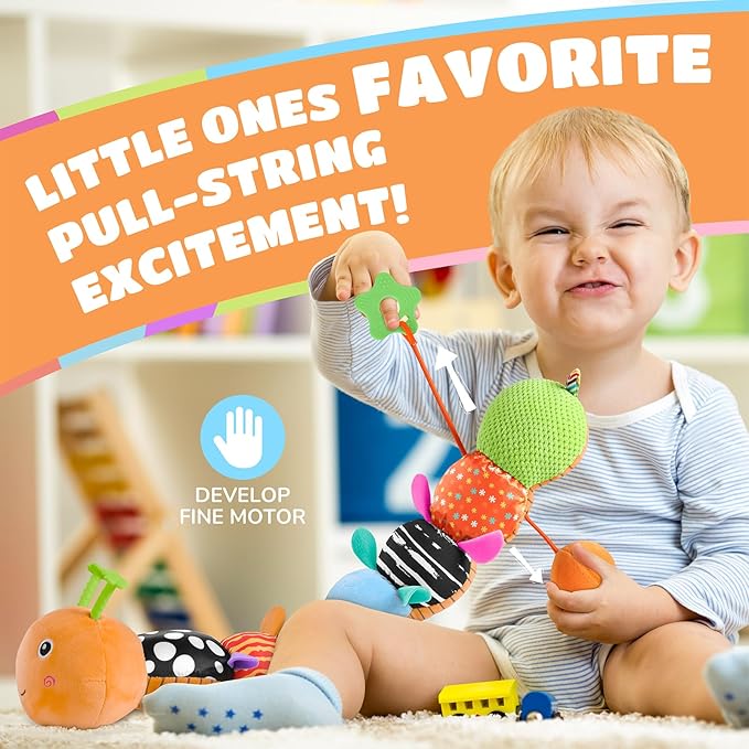 Baby Toys Musical Caterpillar Interactive Multicolored Infant Toy Crinkle Rattle Soft with Ring Bell Stuffed Cuddly Baby Toy with Ruler Design Educational Toddler Plush Toy for Preschool