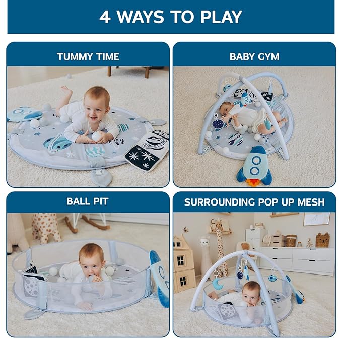 Aila+Aiden 6-in-1 XL Play Mat & Play Gym, Baby Gym, Baby Activity Gym, Sensory Exploration and Motor Skill Development Toys (Space Gray)