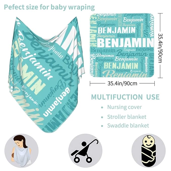 Personalized Baby Car Seat Cover for Boys Girls, Custom Monogram Nursing Covers for Breastfeeding with Name, Infant Stroller Cover, Optional Baby Bib, Baby Swaddle Set for Newborn Infant