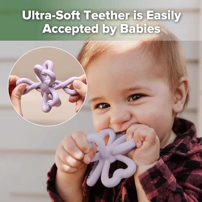 Haakaa Silicone Clover Teether - Food Grade Silicone Teething Toys for Babies 3-6 Months 6-12 Months, Soft & Easy Hold Chew Toy for Infant, BPA Free (Lavender)