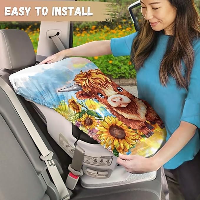 XYZCANDO Sunflower Insulated Car Seat Cover Highland Cow Car Seat Protector for Child Car Seat Stretch Car Seat Covers for Babies Girl Waterproof Infant Car Seat Protector Gift for Wife