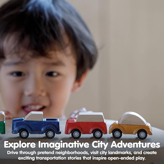 PlanToys® Red SUV Wooden Montessori Vehicle Toy | Early Movement, Imagination and Practical Life Exploration | Eco Friendly Car for Indoor and Outdoor Play