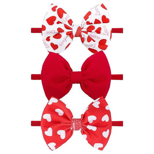 Baby Girl Bows Valentines Headbands Red Love Heart Hairbands 4.5'' Hair Bow Elastic Nylon Hairbands Hair Accessories for Newborn Infant Toddler 3Pcs