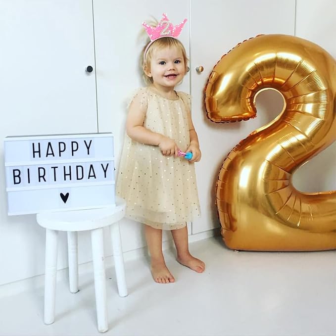 Birthday Crown Headband Pink Glitter Birthday Headbands for Girls 2nd Bday Outfit 2 Year Old Girl Gifts