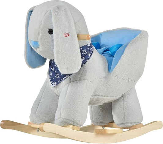 Qaba Kids Ride-On Rocking Horse Toy Bunny Rocker with Fun Play Music & Soft Plush Fabric for Children 18-36 Months