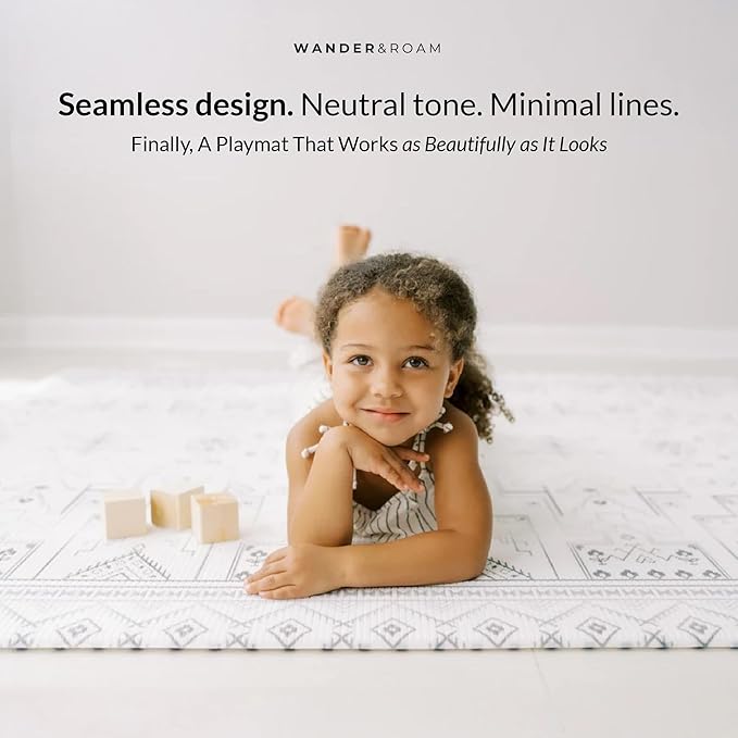 Wander & Roam Premium Reversible Play Mat - Soft Foam Child & Parent - Neutral Tribal + Mecca Design - Water Resistant, Easy to Clean, Non-Toxic - Black & White, 3+ Years