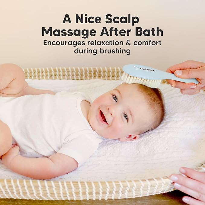 Wooden Baby Hair Brush for Toddler Girls, Boys - Cradle Cap Brush for Babies, Soft Goat Bristles, Perfect Gentle Scalp Newborn Comb for Infant, Girls, Boys, Bath Essentials (Frost, Regular)